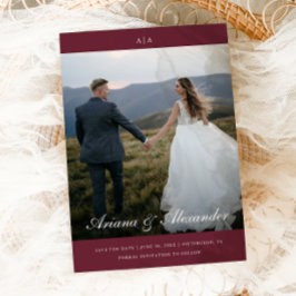 クラシックモノグラムエレガントスクリプ結婚ト2枚 セーブザデート