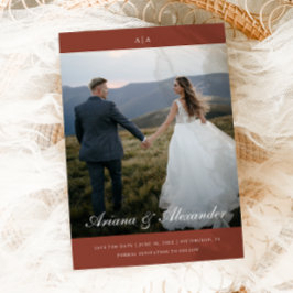 クラシックモノグラムエレガントスクリプ結婚ト2枚 セーブザデート