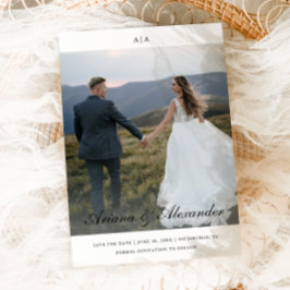 クラシックモノグラムエレガントスクリプ結婚ト2枚 セーブザデート