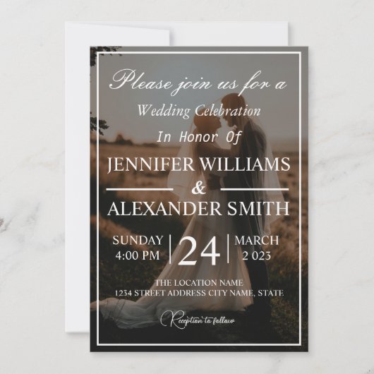 クラシックモノグラムエレガントフォト結婚式招待状 招待状 (正面)