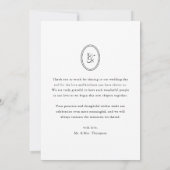 クラシックモノグラムスクリプト 黒白の結婚式の写真 サンキューカード (裏面)