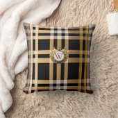 クラシックモノグラムスタイリッシュプレイドグレーブラック&ベージュ クッション (ブランケット)