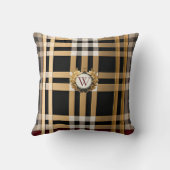 クラシックモノグラムスタイリッシュプレイドグレーブラック&ベージュ クッション (裏面)