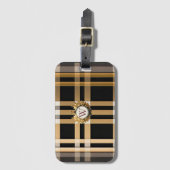 クラシックモノグラムスタイリッシュプレイドグレーブラック&ベージュ ラゲッジタグ (正面縦)