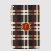 クラシックモノグラムスタイリッシュプレイドブラックレッド&ベージュ ゴルフタオル (正面)