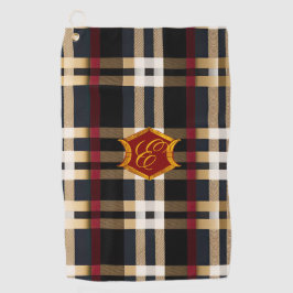 クラシックモノグラムスタイリッシュプレイドブラックレッド&ベージュ ゴルフタオル