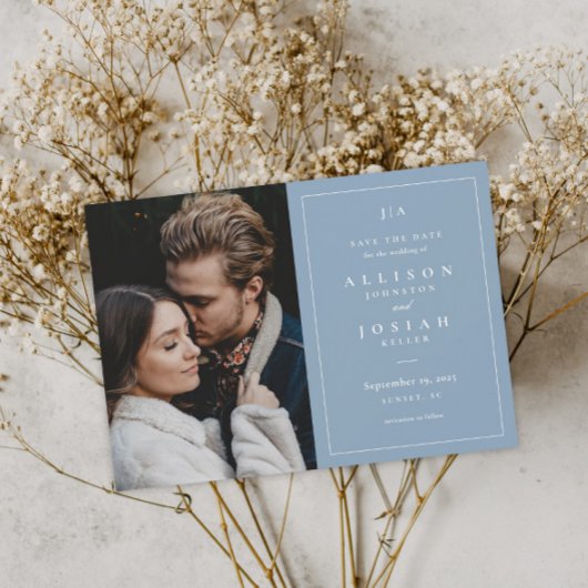 クラシックモノグラムダスティブルー結婚の写真 セーブザデート