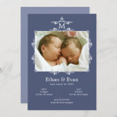 クラシックモノグラムツインズフォト出生発表 案内状 (正面/裏面)