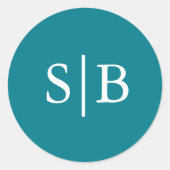 クラシックモノグラムティール（緑がかった色）結婚封筒用シール ラウンドシール (正面)