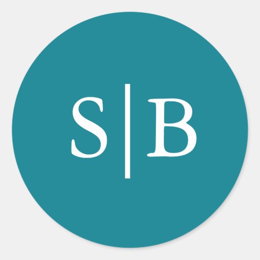 クラシックモノグラムティール（緑がかった色）結婚封筒用シール ラウンドシール (正面)