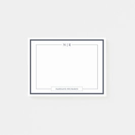 クラシックモノグラムネイビーブルーボーダー文房具 ポストイット