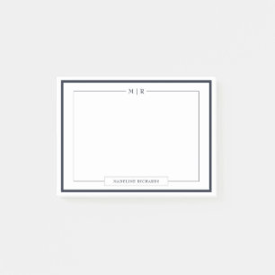 クラシックモノグラムネイビーブルーボーダー文房具 ポストイット
