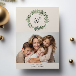 クラシックモノグラムパインリースクリスマスフォト シーズンカード