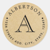 クラシックモノグラムファミリー名差出人住所クラフト ラウンドシール (正面)