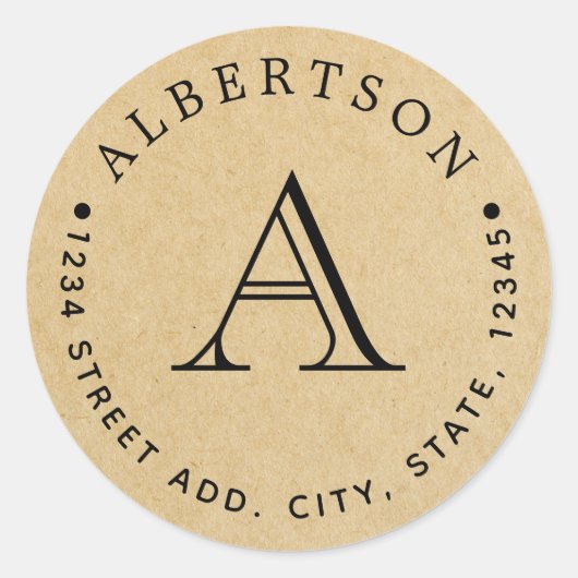 クラシックモノグラムファミリー名差出人住所クラフト ラウンドシール (正面)