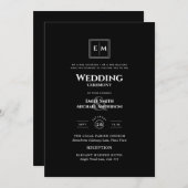 クラシックモノグラムフォーマル結婚のブラック・オールイン1 招待状 (正面/裏面)