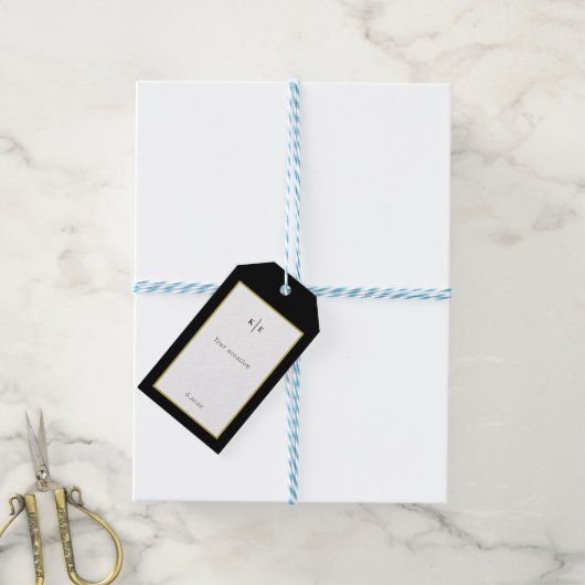 クラシックモノグラムブラック金ゴールドギフトラベル ギフトタグ (より糸付き)