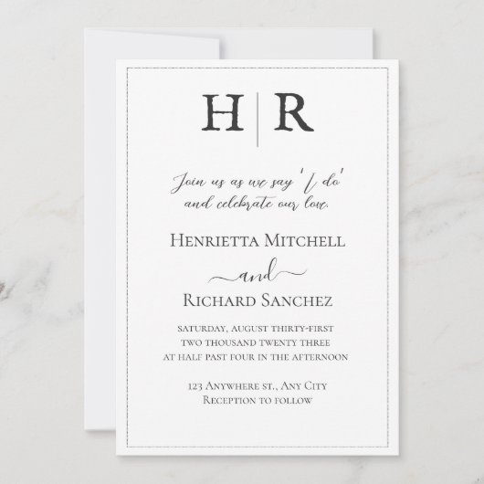 クラシックモノグラムブラック&ホワイト結婚式招待状 招待状 (正面)
