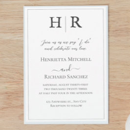 クラシックモノグラムブラック&ホワイト結婚式招待状 招待状