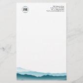 クラシックモノグラムブルーマウンテンビュービジネス紙 便箋 (正面)