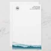 クラシックモノグラムブルーマウンテンビュービジネス紙 便箋 (正面/裏面)