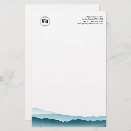 クラシックモノグラムブルーマウンテンビュービジネス紙 便箋 (正面/裏面)
