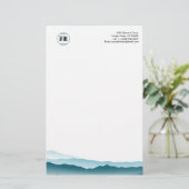 クラシックモノグラムブルーマウンテンビュービジネス紙 便箋 (スタンド正面)