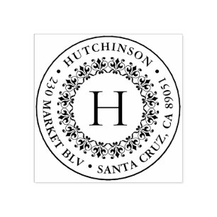 クラシックモノグラムラウンドファミリー名差出人住所 ラバースタンプ