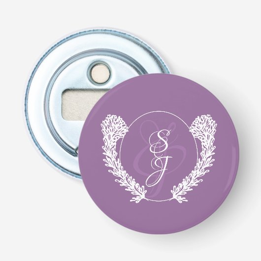 クラシックモノグラムラベンダーダークパープル結婚ズ 栓抜き (正面)