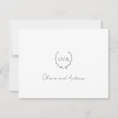 クラシックモノグラムリースクレストエレガントウェディング サンキューカード (正面)