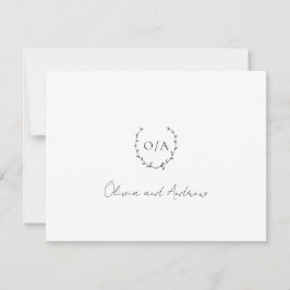 クラシックモノグラムリースクレストエレガントウェディング サンキューカード