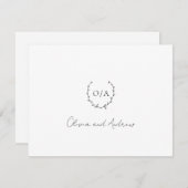 クラシックモノグラムリースクレストエレガントウェディング サンキューカード (正面/裏面)