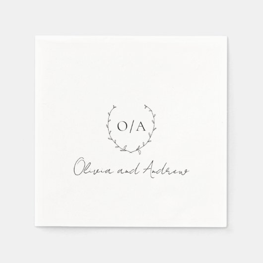 クラシックモノグラムリースクレストエレガントウェディング スタンダードカクテルナプキン (正面)
