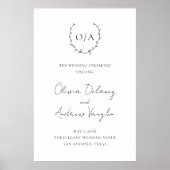 クラシックモノグラムリースクレストエレガントウェディング ポスター (正面)