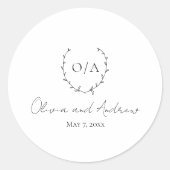 クラシックモノグラムリースクレストエレガントウェディング ラウンドシール (正面)