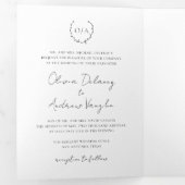 クラシックモノグラムリースクレストエレガントウェディング 三つ折り招待状 (内部最初)
