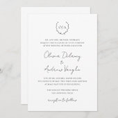 クラシックモノグラムリースクレストエレガントウェディング 招待状 (正面/裏面)