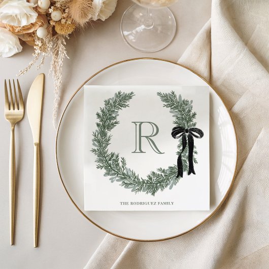 クラシックモノグラムリースクレスト紙ナプキンス スタンダードカクテルナプキン