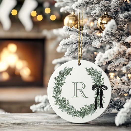 クラシックモノグラムリースクレスト紙ナプキンス セラミックオーナメント