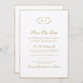 クラシックモノグラムロマンチック書の日付を保存 招待状 (正面/裏面)