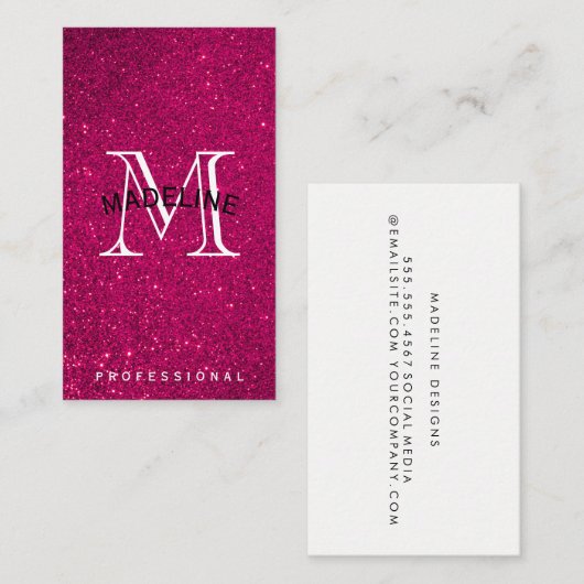 クラシックモノグラム円弧 | グリッター背景 名刺 (正面/裏面)