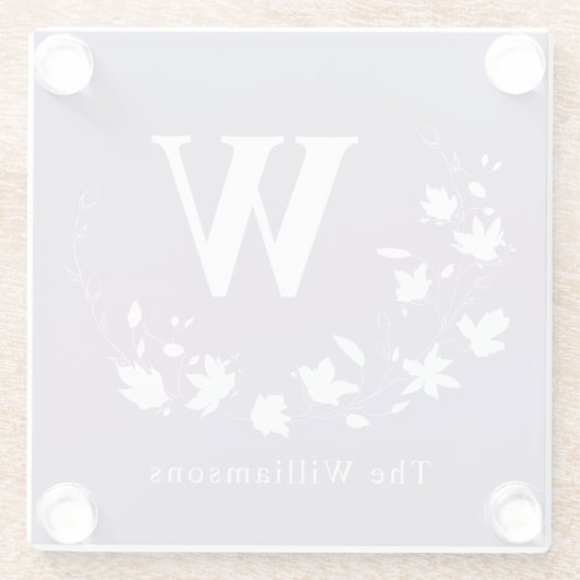 クラシックモノグラム名薄紫フローラリースカスタム ガラスコースター (裏面)