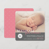 クラシックモノグラム女子の出産発表/バラ 案内状 (正面/裏面)