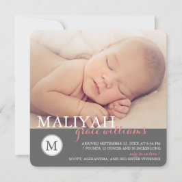 クラシックモノグラム女子の出産発表/バラ 案内状