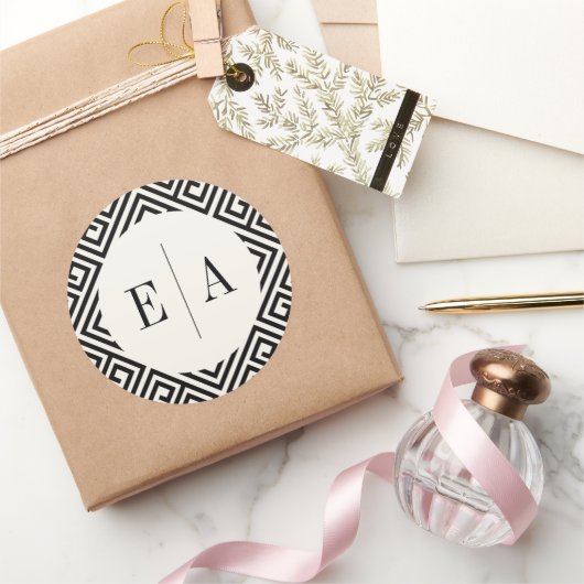 クラシックモノグラム幾何学的ギリシャ鍵シック結婚ズ ラウンドシール (ギフト)