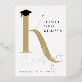クラシックモノグラム文字K卒業モダンキャップ 箔招待状 (正面)
