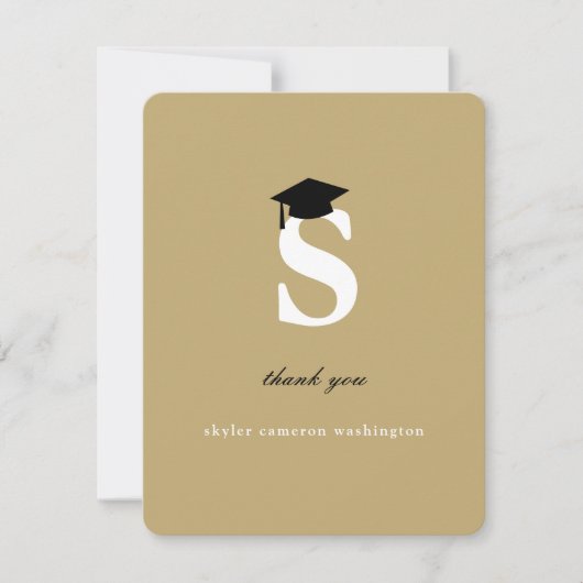 クラシックモノグラム文字Sモダン卒業キャップ サンキューカード (正面)