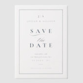 クラシックモノグラム海軍ブルーウェディング日付を保存 ベラム紙招待状 (正面)