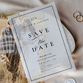 クラシックモノグラム海軍ブルーウェディング日付を保存 ベラム紙招待状