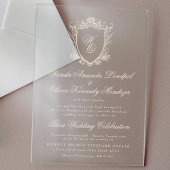クラシックモノグラム炭フローラクレスト結婚ズ アクリル招待状